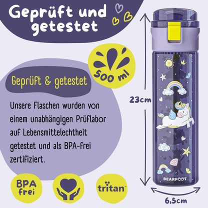 Trinkflasche Kinder, 500ml, leichte Wasserflasche - Einhorn