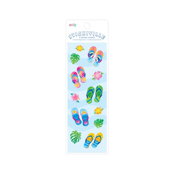Autocollants Stickiville Tongs d’été – 2 planches brillantes OOLY — vue de présentation du produit