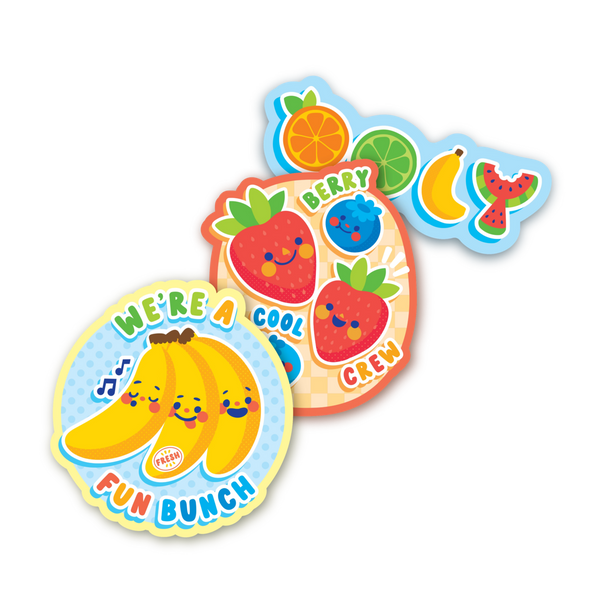 Autocollants vinyle Stickiville Fruits amusants – Lot de 4 OOLY — vue de présentation du produit