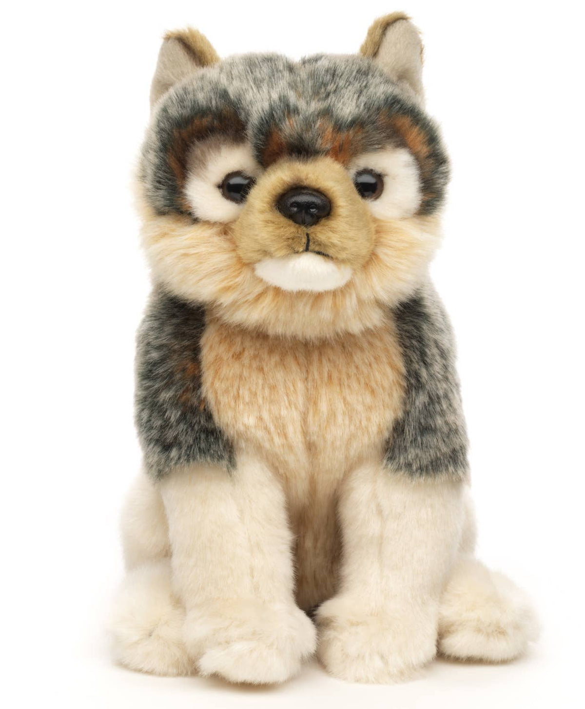 Plush gray wolf cub sitting