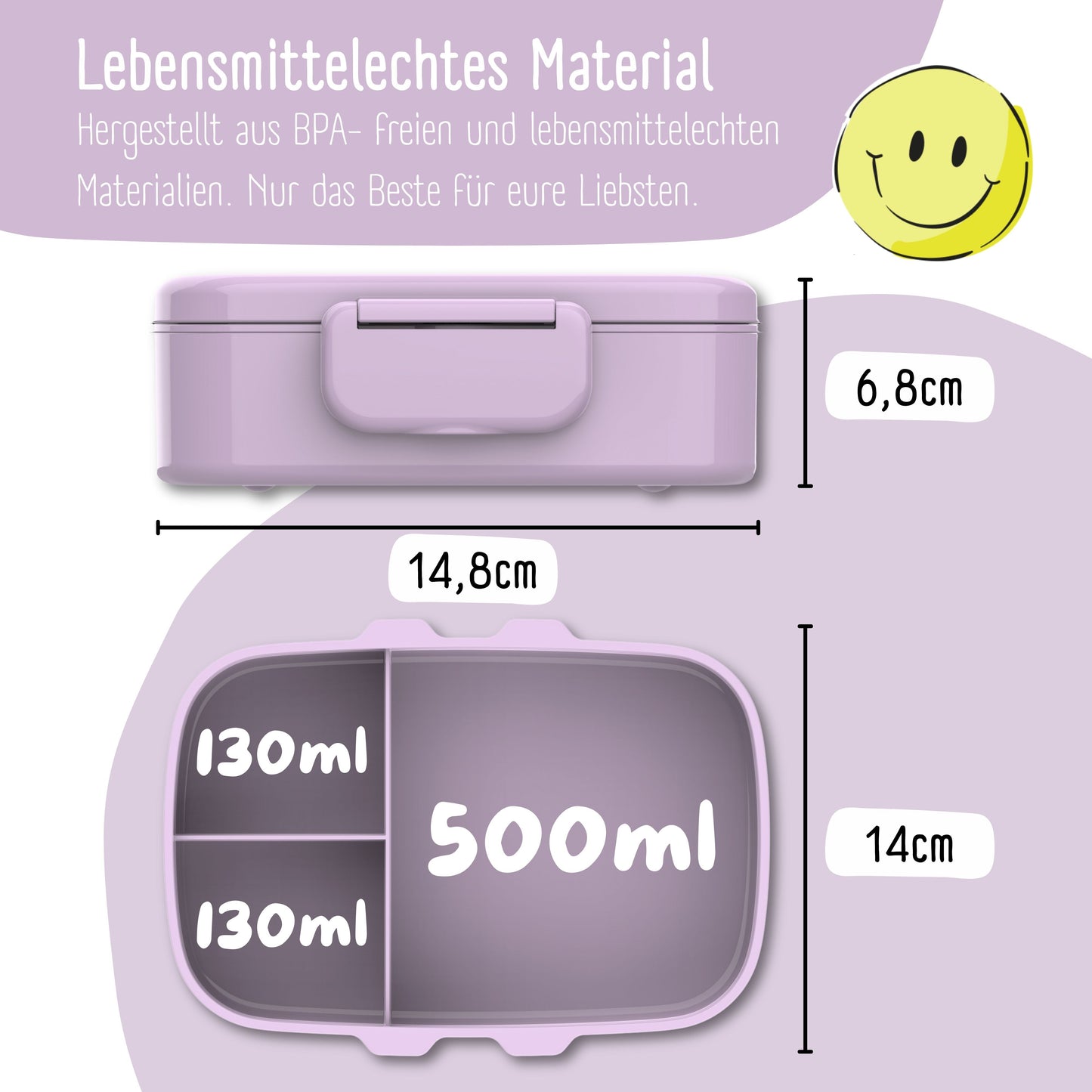 Kids Lunch Box with Compartments, Leakproof - Stickers, Purple