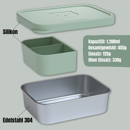 Stainless Steel Kids Lunch Box with Silicone Insert - Sage
