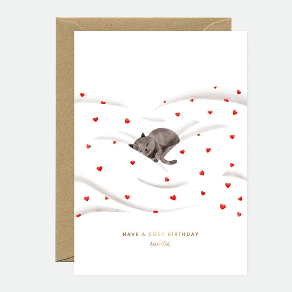 Cosy Cat - Greeting Card - Gold Foil