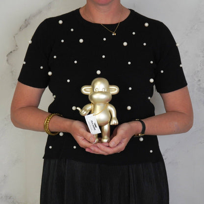 Ornement - Figurine Singe Hang Loose 'La Légende' - Polyrésine - Or - 11x7x19cm