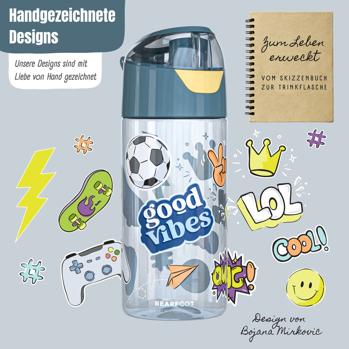 Kids' Water Bottle Lightweight Water Bottle - Blue Stickers