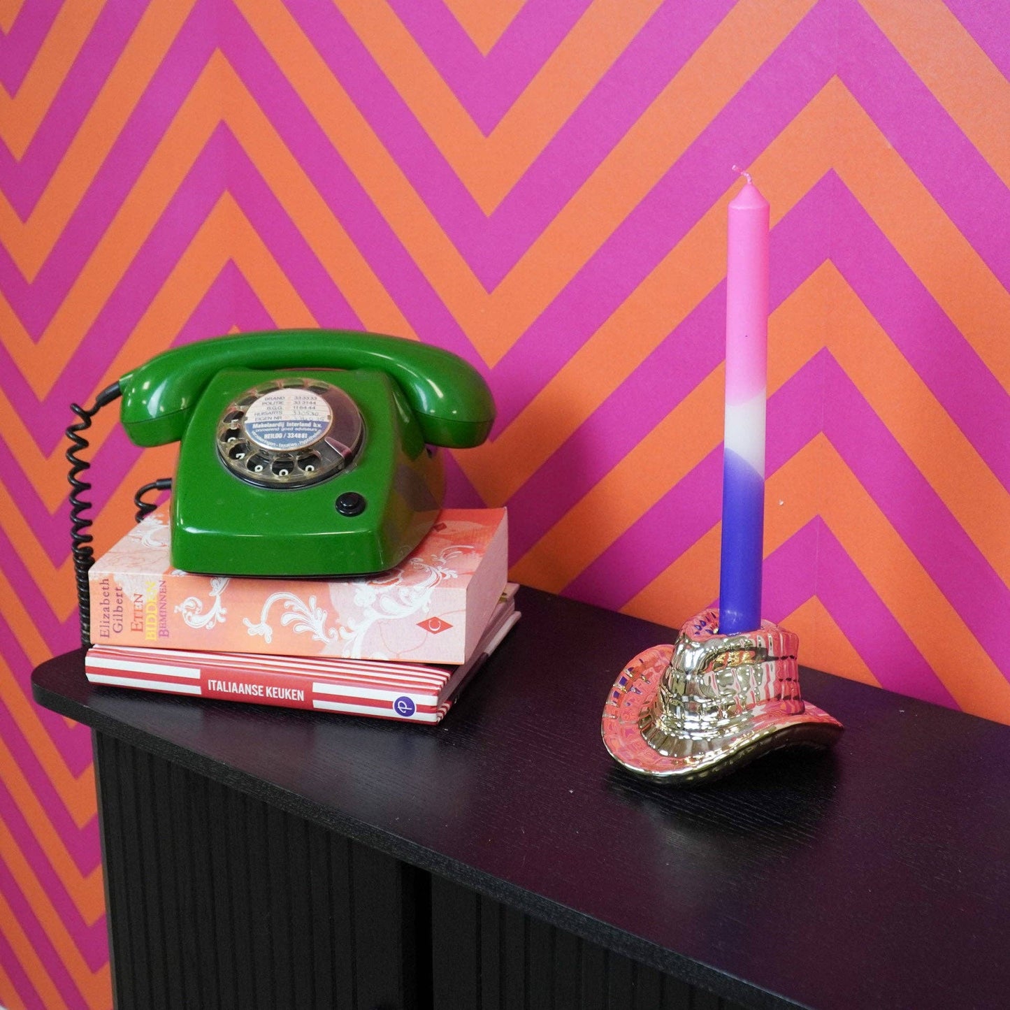 Candlestick - Cowboy Hat - Ceramic - Gold - 13.5x11x7 cm