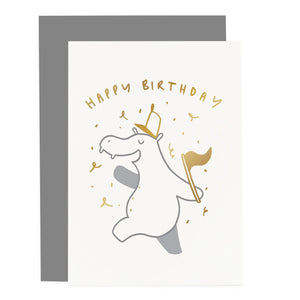 Wenskaart met nijlpaardmotief "Gefeliciteerd met je verjaardag"