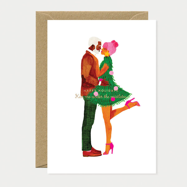 Mistletoe Cute Lovers - Greeting Card - Gold Foil