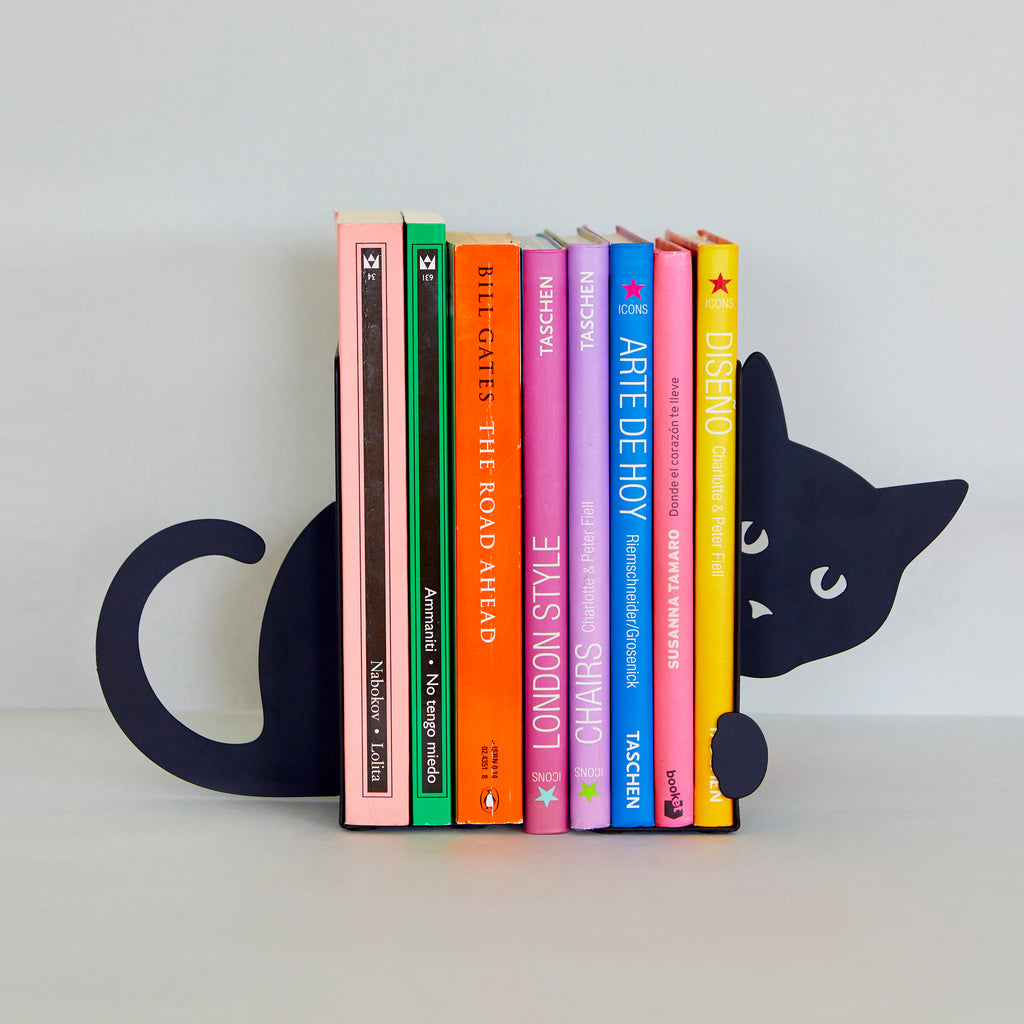 Double serre-livres chat caché