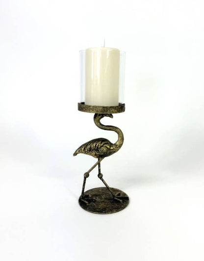 Bougeoir en forme de flamant rose antique avec couvercle en verre