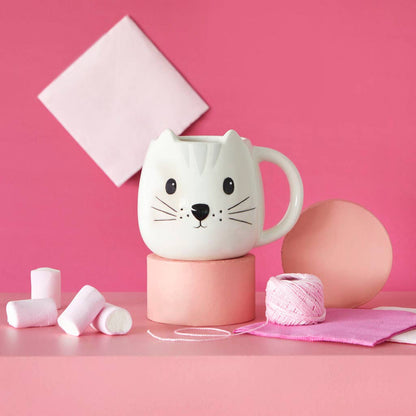 Mug, kitty design, white, 400 ml, with handle, ceramic