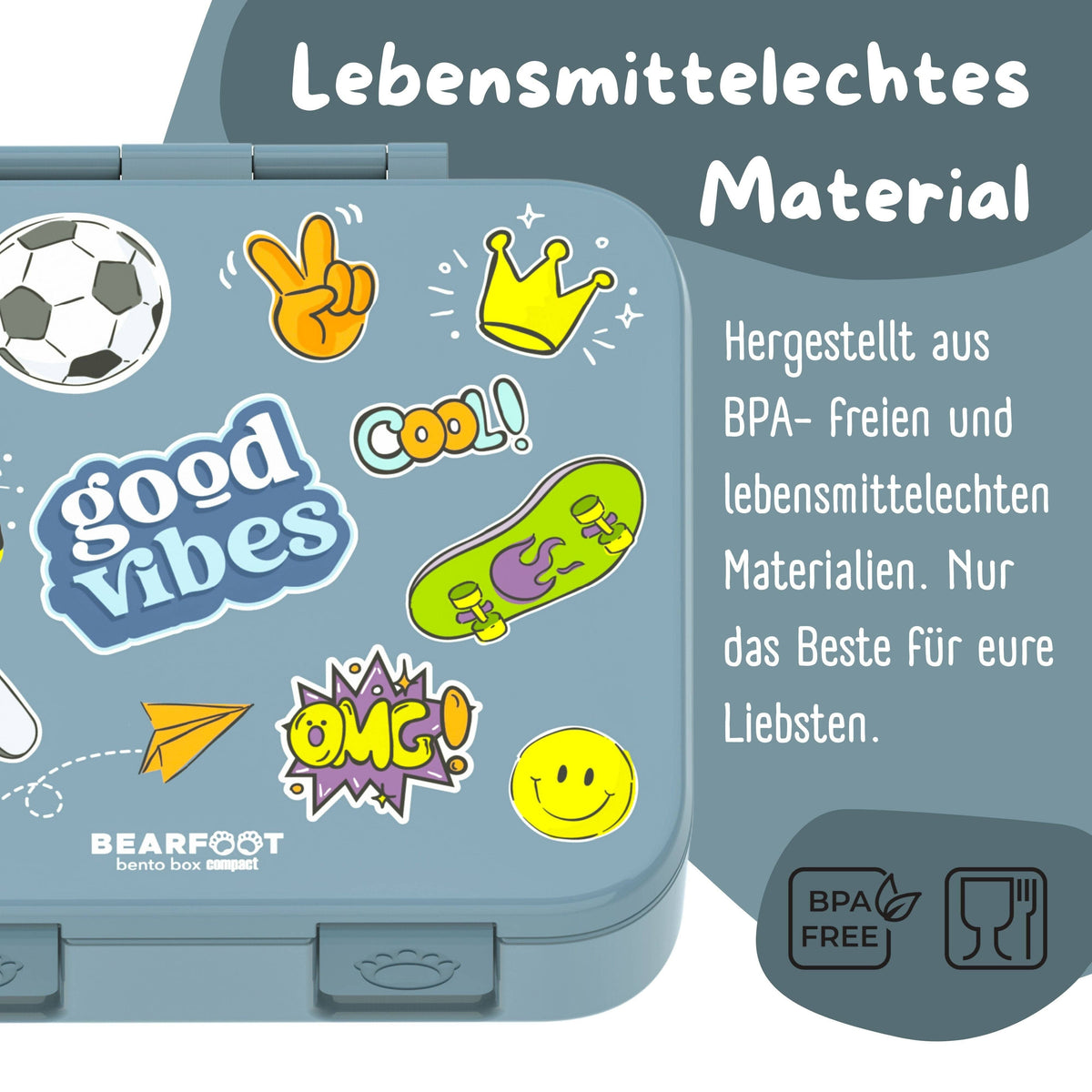 BEARFOOT Bento Box COMPACT with Compartments - Blue Sticker