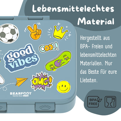 BEARFOOT Bento Box COMPACT with Compartments - Blue Sticker