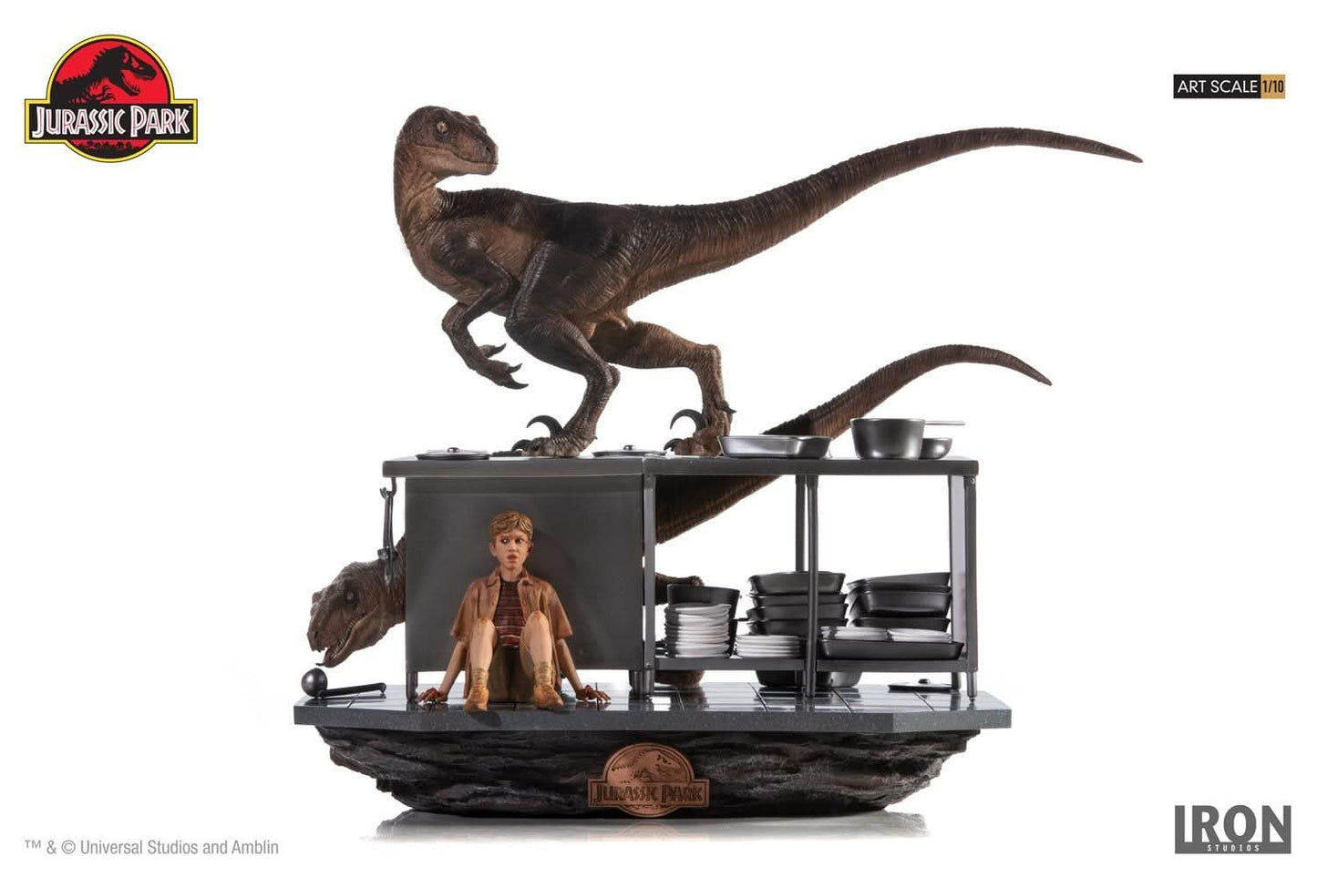 Velociraptors Statue in Kitchen Diorama - Jurassic Park - Art Scale 1/10 - Iron Studios