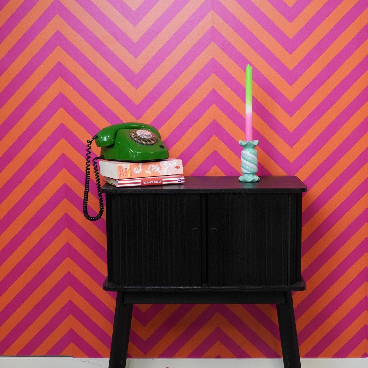 Kandelaar - Toffee Candy - Keramiek - Mint/Lila - 7,5x7,5x13 cm