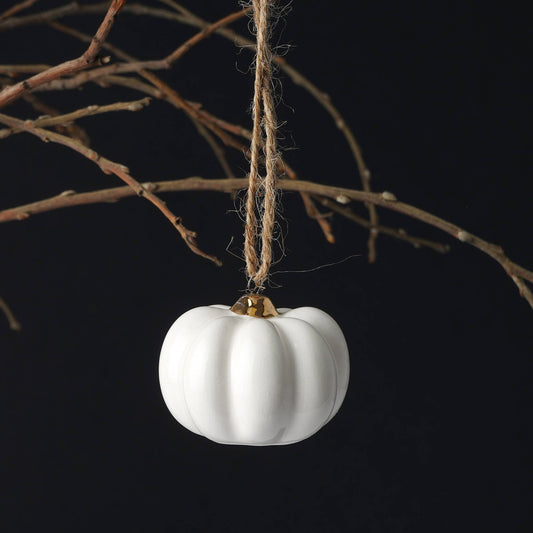 Hanging Pumpkin Decoration | White Ceramic