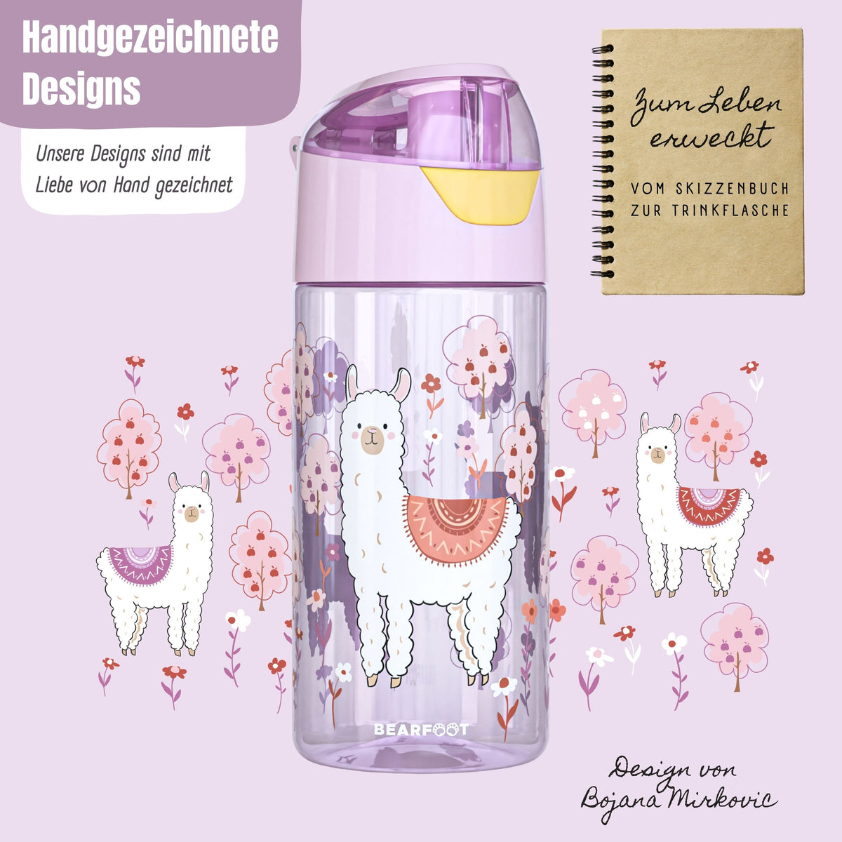 Kids' water bottle, lightweight - Llama