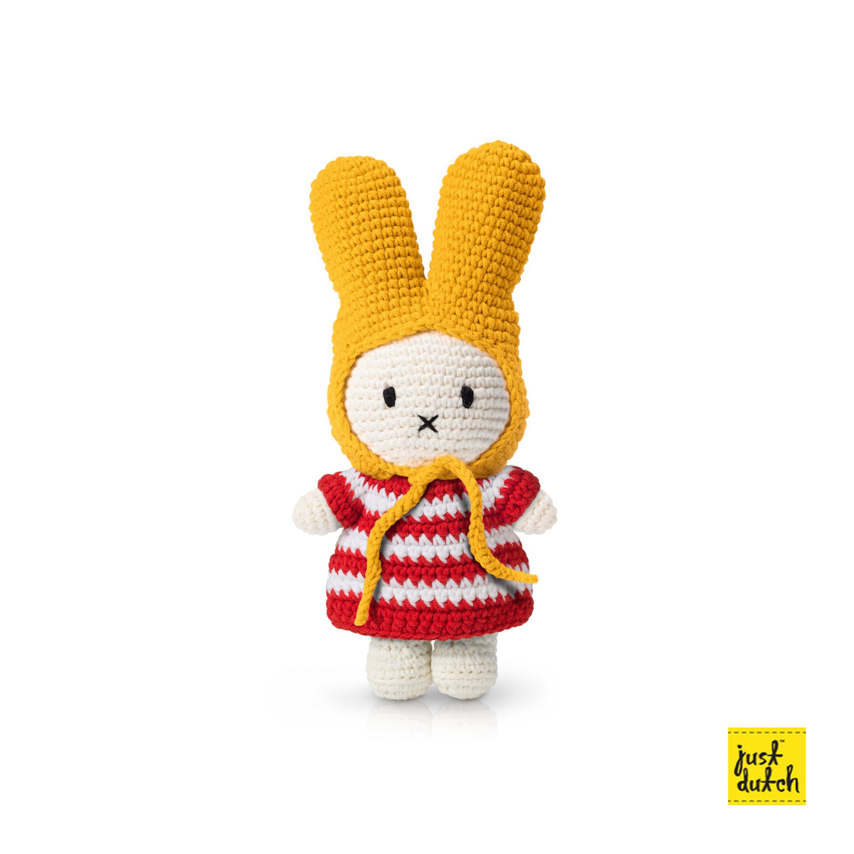 Peluche Miffy – Robe Rayée Rouge + Bonnet Jaune