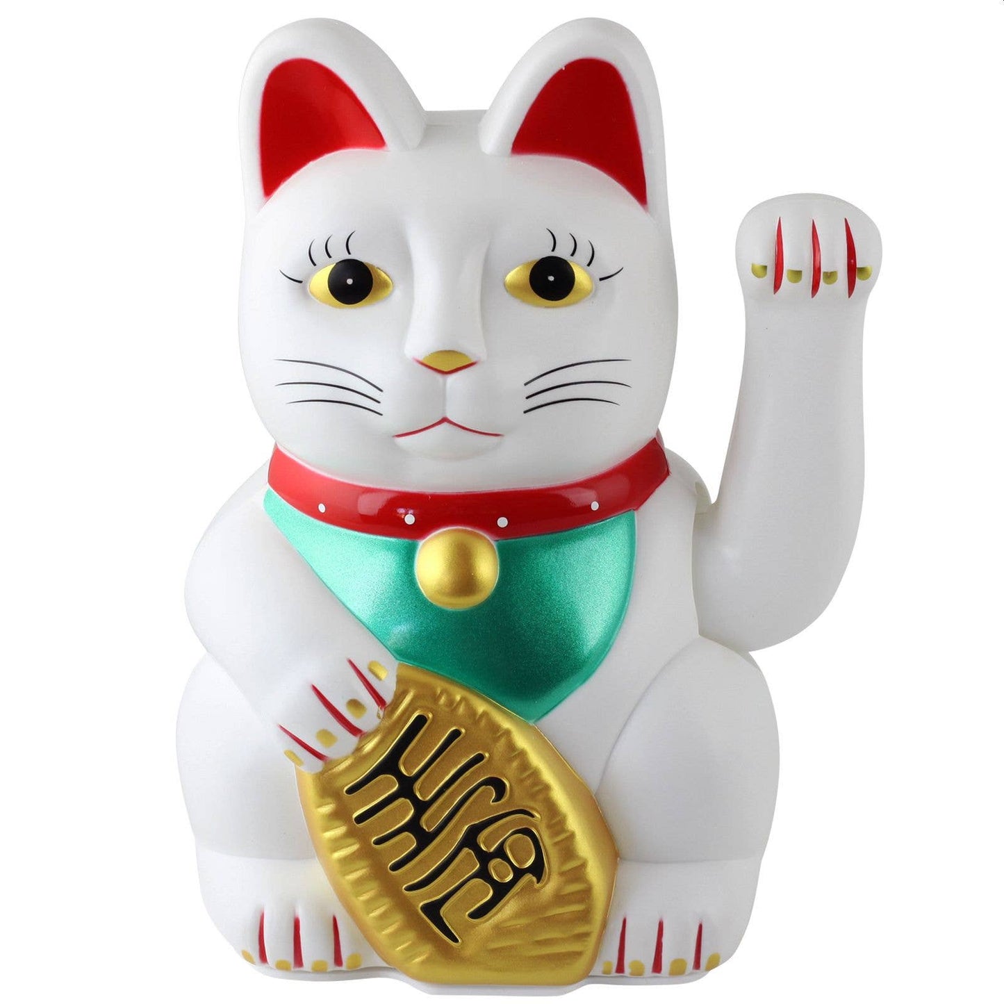 Maneki-neko gelukskat, golvende kat, 20 cm, wit