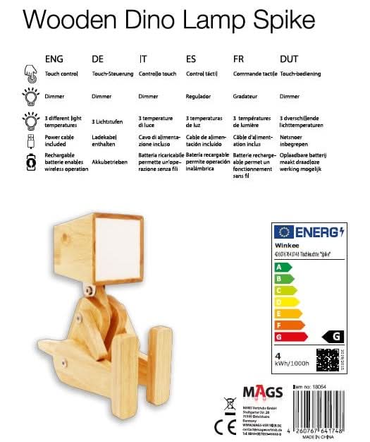 Lampe de table Dino Spike – LED tactile et dimmable