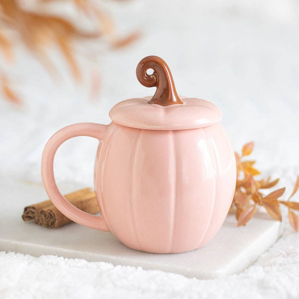 Pink Autumn Pumpkin Mug with Lid