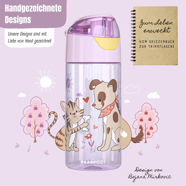 Children's Water Bottle Lightweight Water Bottle - Dog & Cat Pink