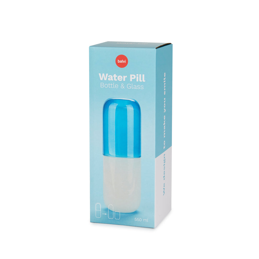 Bouteille de pilules d'eau et verre à boire