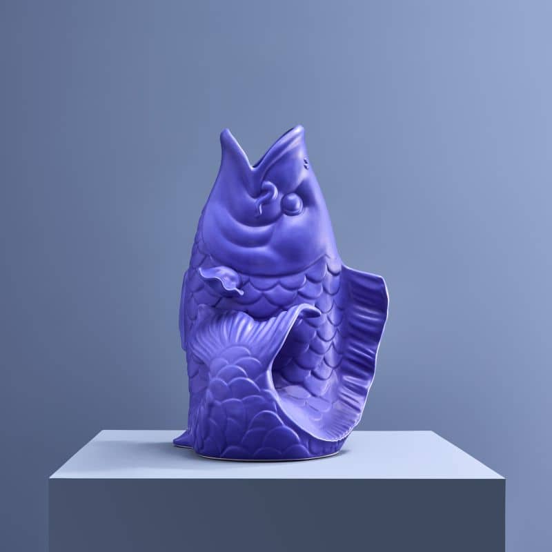 Blubb sculptuur/vaas, matblauw steengoed, 35 x 30 x 44 cm
