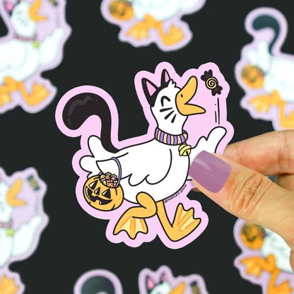 Duck in Cat Halloween Costume Sticker