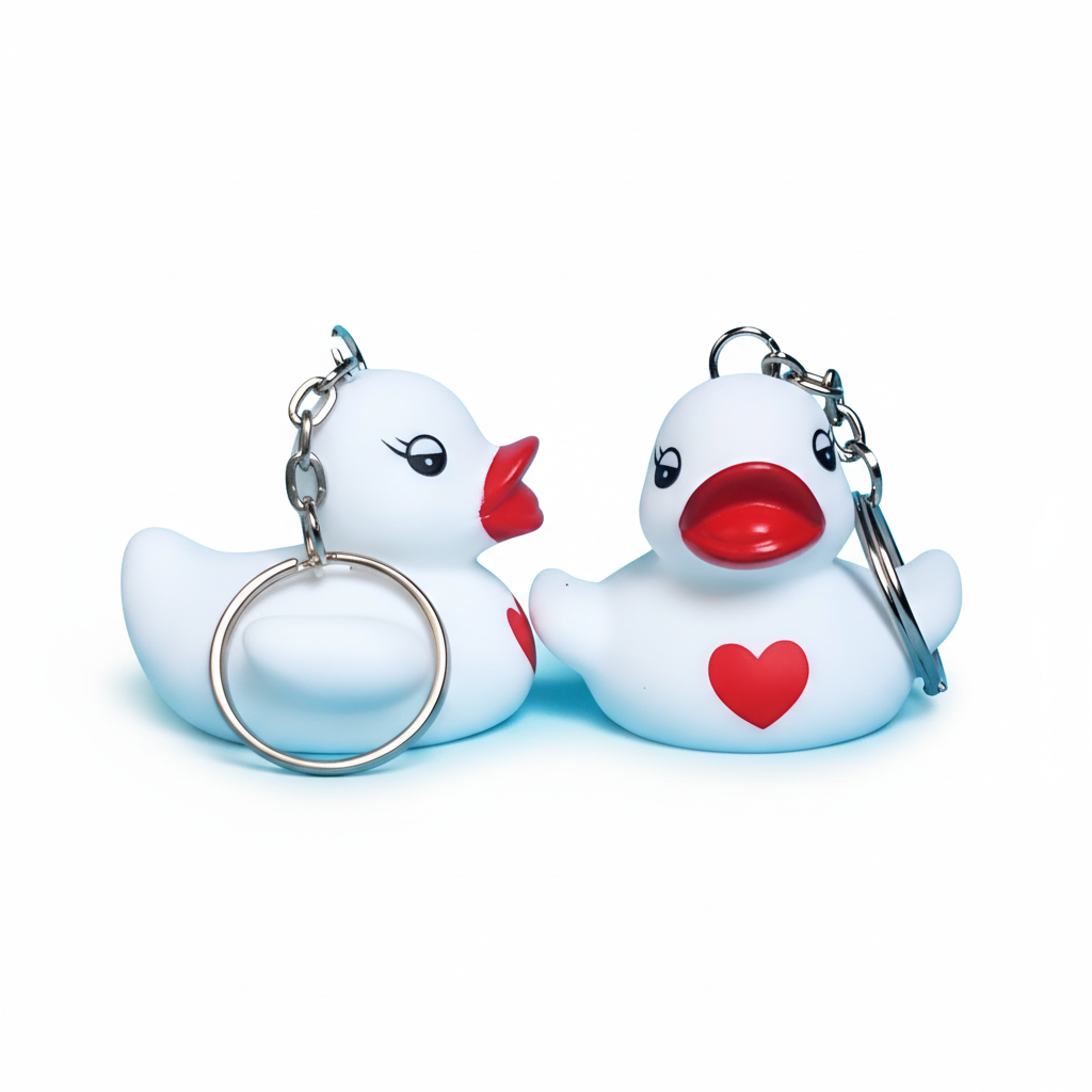 White Duck Red Heart Keychain