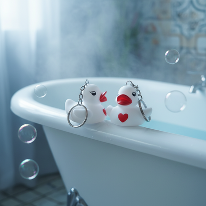 White Duck Red Heart Keychain