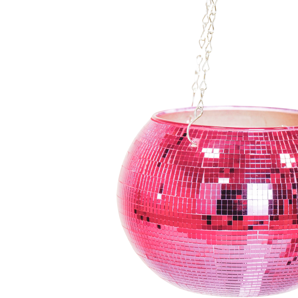 Pot de Fleurs Suspendu - Disco - Verre - Rose - 25x25x25cm