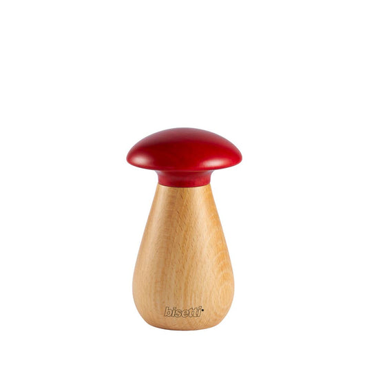 "Mushrooms" spice mill in natural beech with a red top