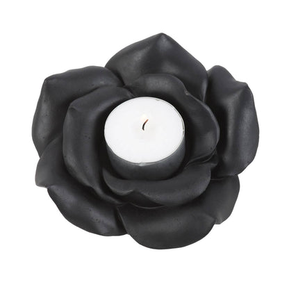 Black rose-shaped resin tealight holder