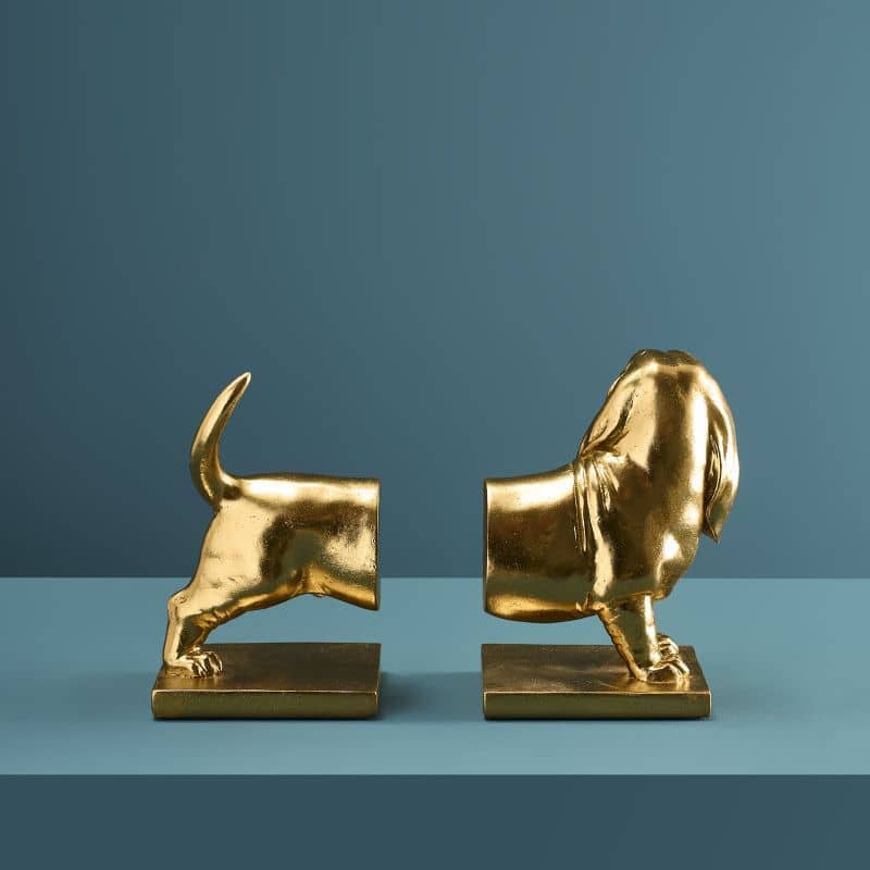 S/2 Dachshund Bookends, Gold 27.5 x 14 x 20 cm