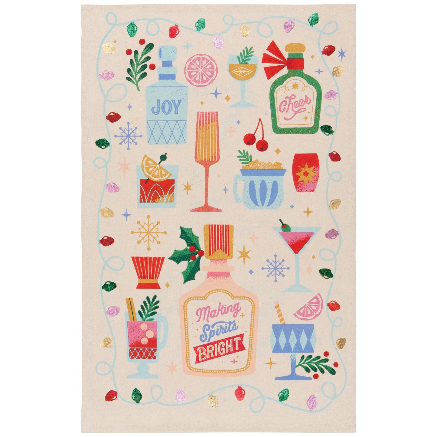 Spirits Bright Christmas Decorative Tea Towel