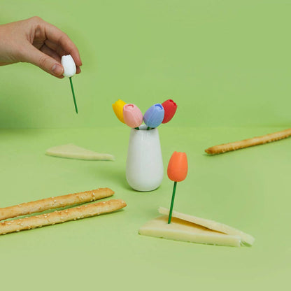 Tulip appetizer forks, set of 6, bright colors, stainless steel