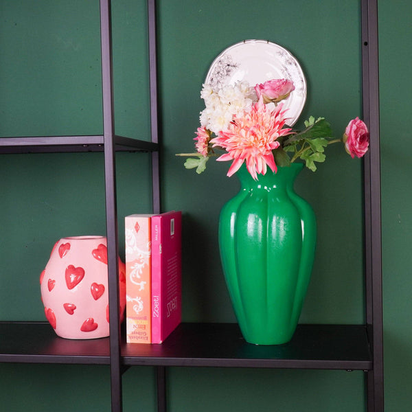 Vase à fleurs - Vase plissé - Céramique - Vert - 16,5x16,5x29,5 cm