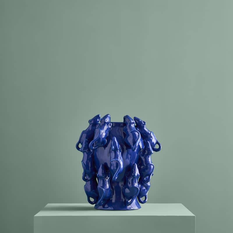 Vase M. Mäuschen en Grès Bleu Cobalt - 23 × 23 × 26 cm