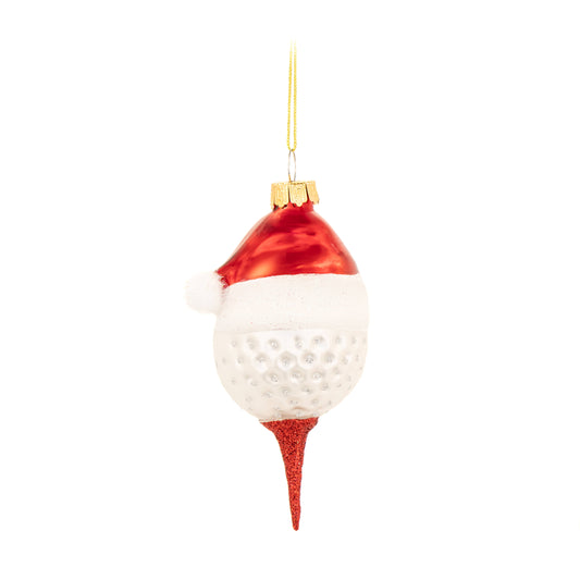 Christmas bauble in the shape of a festive golf ball