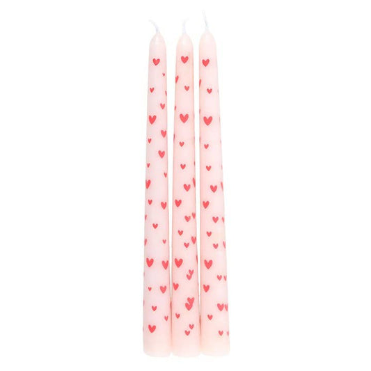 Set of 3 Heart-shaped taper candles for Valentine's Day
