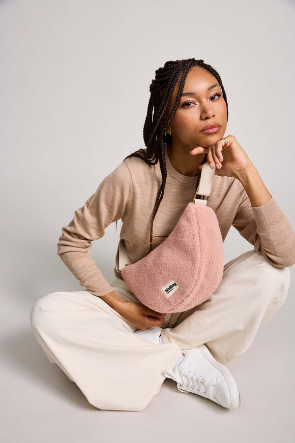 Sac banane Andrea Teddy Rose poudré