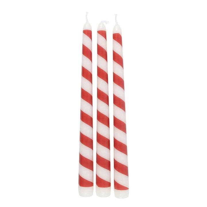 Set of 3 candy cane striped Christmas taper candles