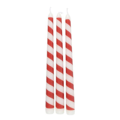 Set of 3 candy cane striped Christmas taper candles