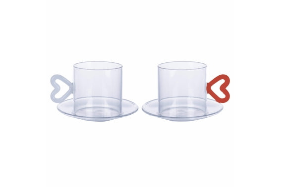 CUORICINI SET 2 CUPS 120ML W/PLATE. WHITE/RED - 2188296