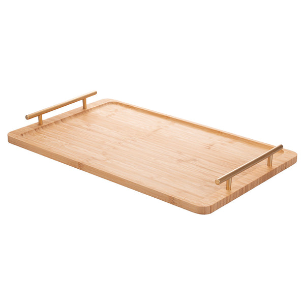 BAMBOO TRAY WITH GOLD HANDLES 50X30X5CM - 2188470
