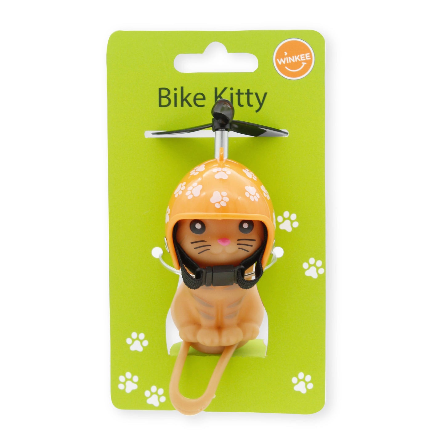 Kitten with helmet and propeller for handlebars