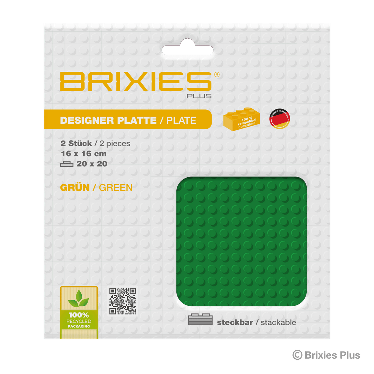 BRIXIES Plus Base Plate Green 20 x 20 Studs Double Pack