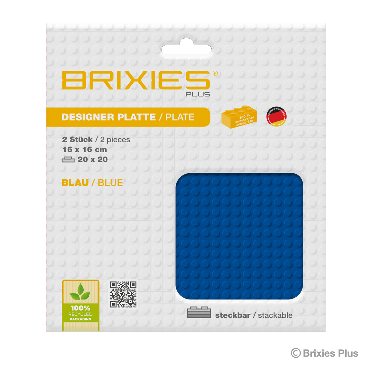 BRIXIES Plus Base Plate Blue 20 x 20 Studs Double Pack