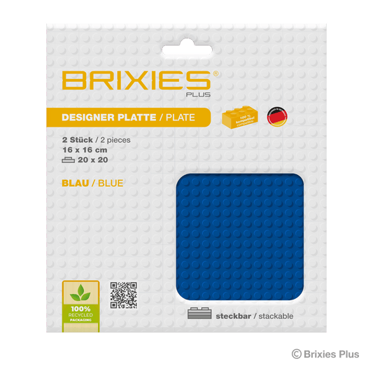 BRIXIES Plus Base Plate Blue 20 x 20 Studs Double Pack